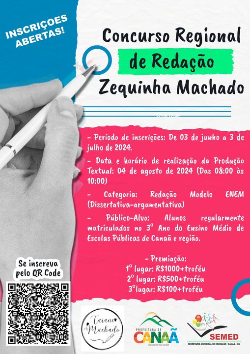 Inscrições abertas para o Concurso Regional de Redação Zequinha Machado!